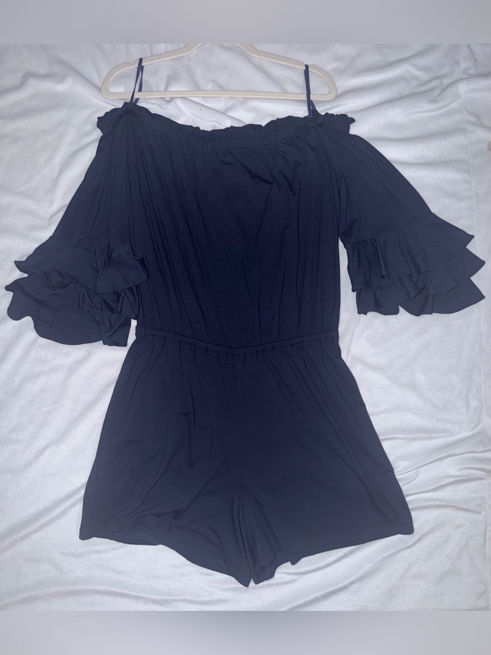 Lilly Pulitzer Off-shoulder Ruffle Sleeve Romper - Navy